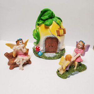 Flower Fairy Garden Set, Flower Fairy House, Gnome Decor, Spring Fairy Decor